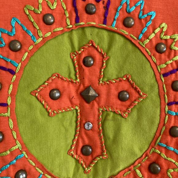 Y2K Sassy Sistas Orange Embroidered Biker Native American Loose Fit Top size XL - Picture 7 of 16